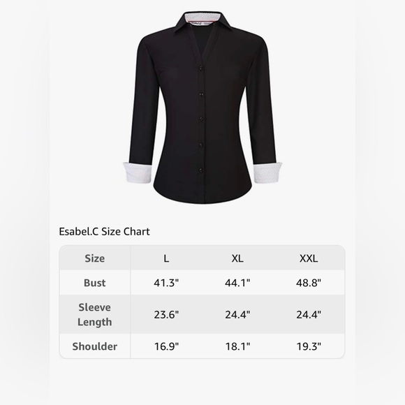 NWT Woman’s Button Down Long Sleeve Stretch Work/Dress Black Shirt White Cuffs - Picture 4 of 4